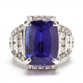 Appraisal: KT Gold Tanzanite and Diamond Ring set to the center