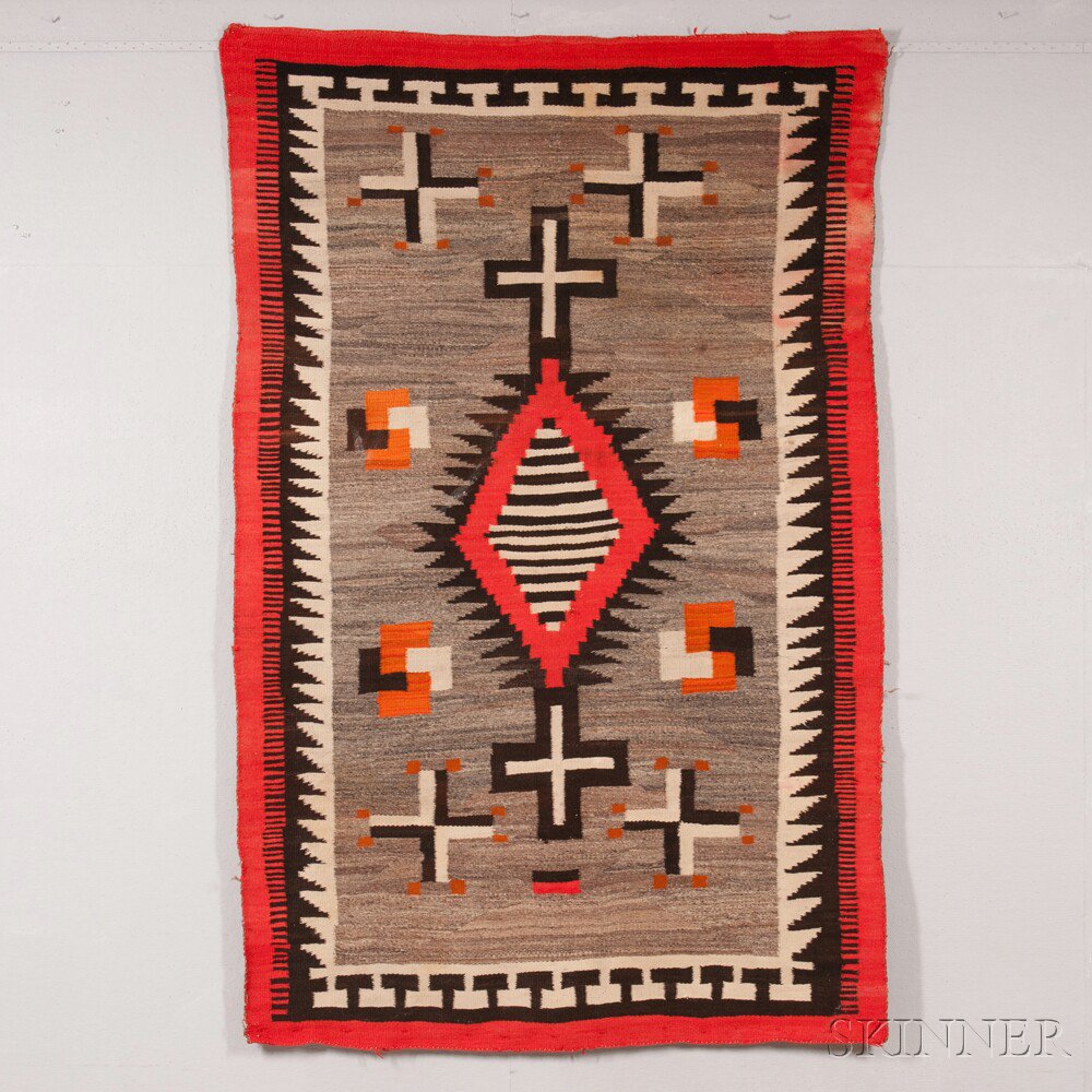 Appraisal: Navajo Rug loosely woven with natural and synthetic dyed homespun