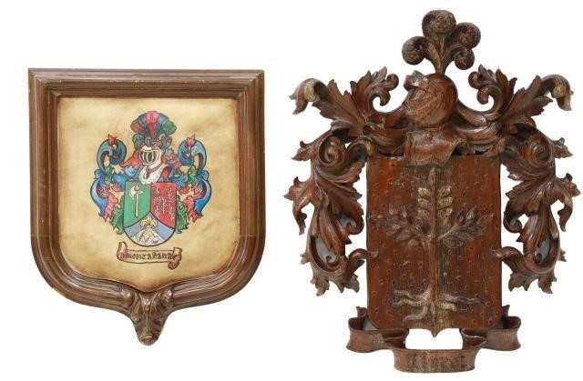 Appraisal: lot of Continental architectural coats of arms including carved oak