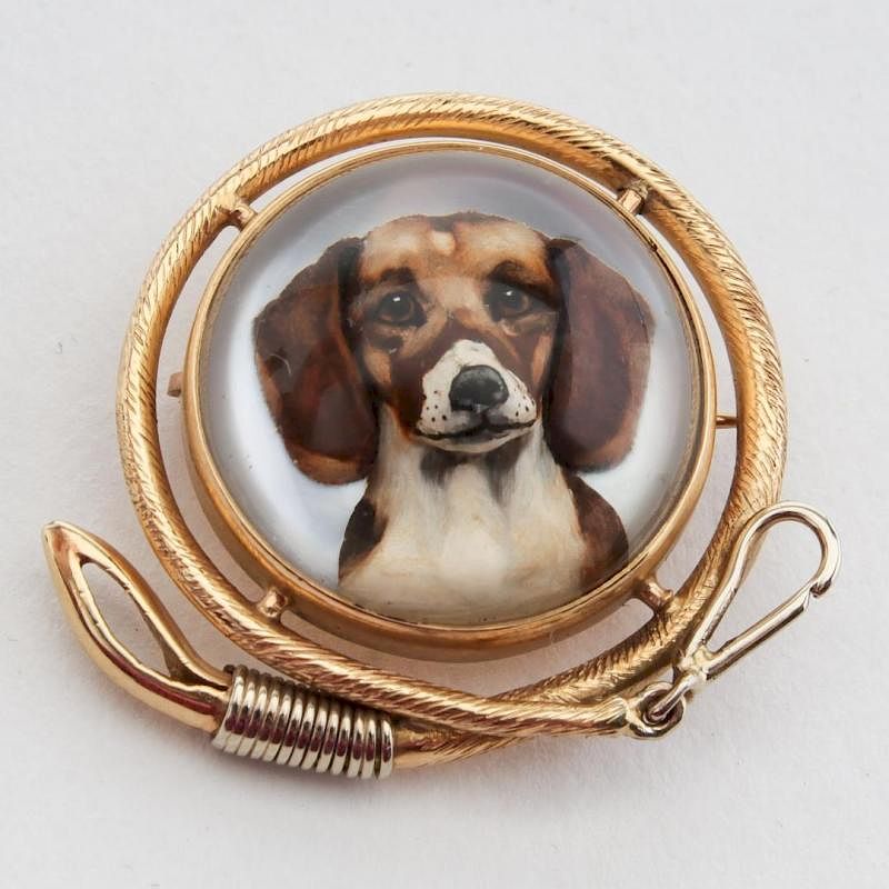 Appraisal: Victorian Essex K Gold Crystal Beagle Brooch Victorian Essex karat