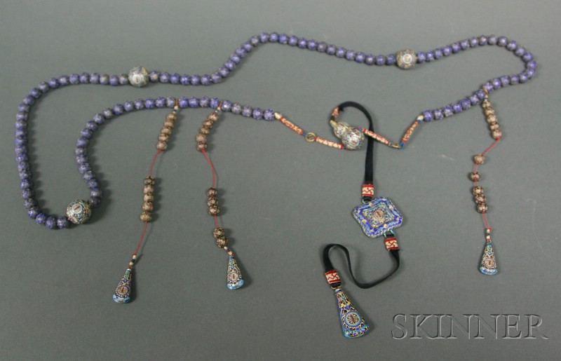 Appraisal: Court Necklace China th century silver with blue purple and