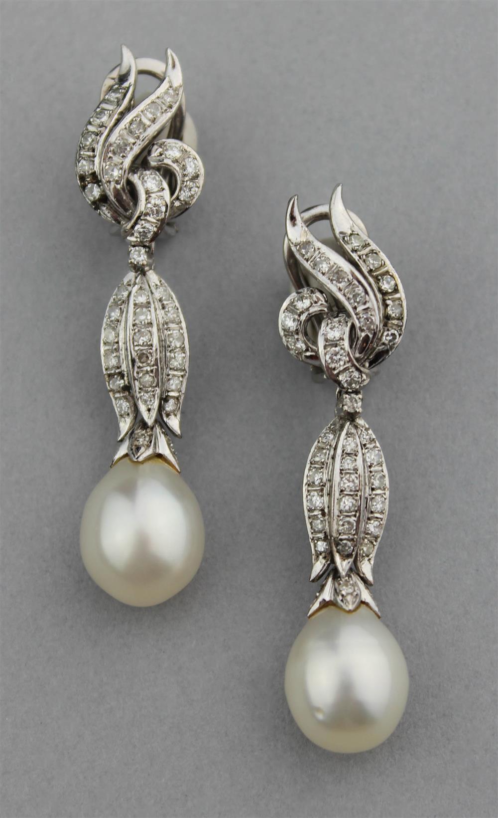 Appraisal: K WHITE GOLD DIAMOND AND PEARL DROP EARRINGS each set