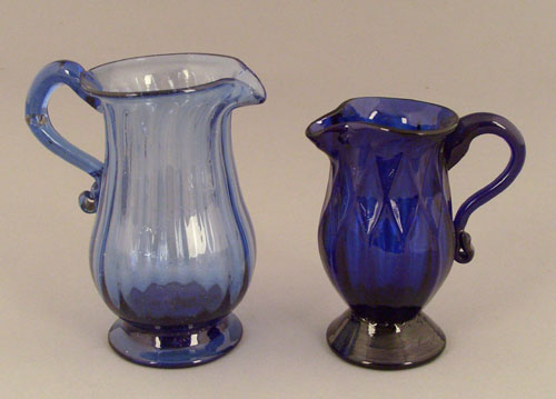 Appraisal: Blue glass creamer ca with vertical ribbed body h together