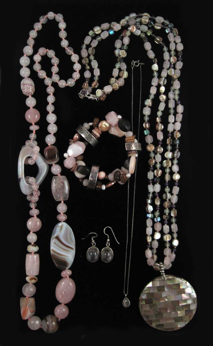 Appraisal: SIX PIECES QUARTZ AND AGATE JEWELRY including two necklaces and