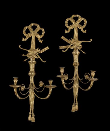 Appraisal: Pair of Edwardian Two-Light Eagle Sconces first quarter th century