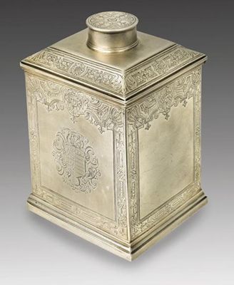 Appraisal: A George II tea caddy with a stepped base and