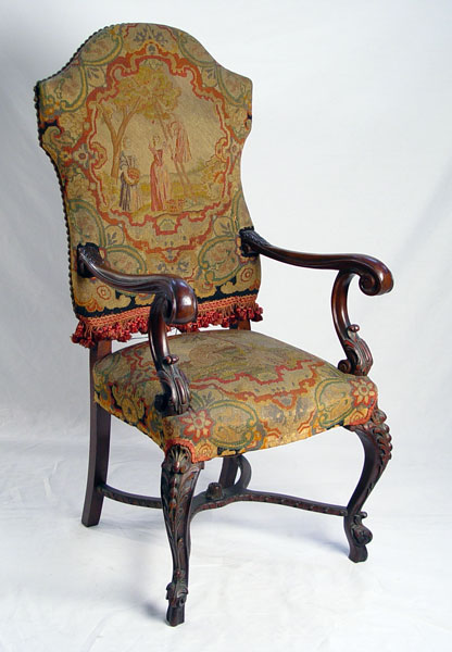 Appraisal: HEAVILY CARVED NEEDLEPOINT EUROPEAN CHAIR Measures '' high x ''