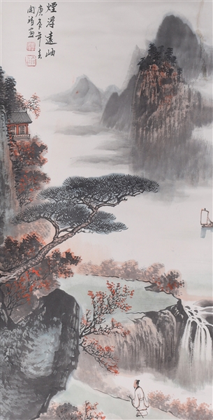 Appraisal: Chinese ink and color on paper painting of mountain landscape