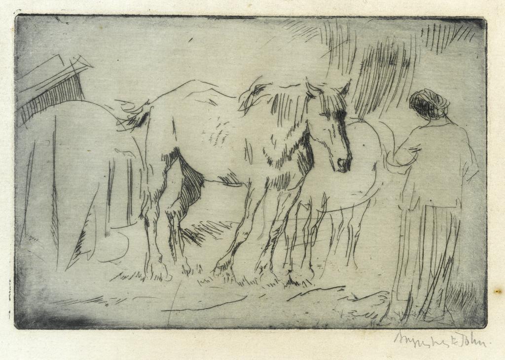 Appraisal: AUGUSTUS EDWIN JOHN RA - UNTITLED WATCHING THE HORSES etching