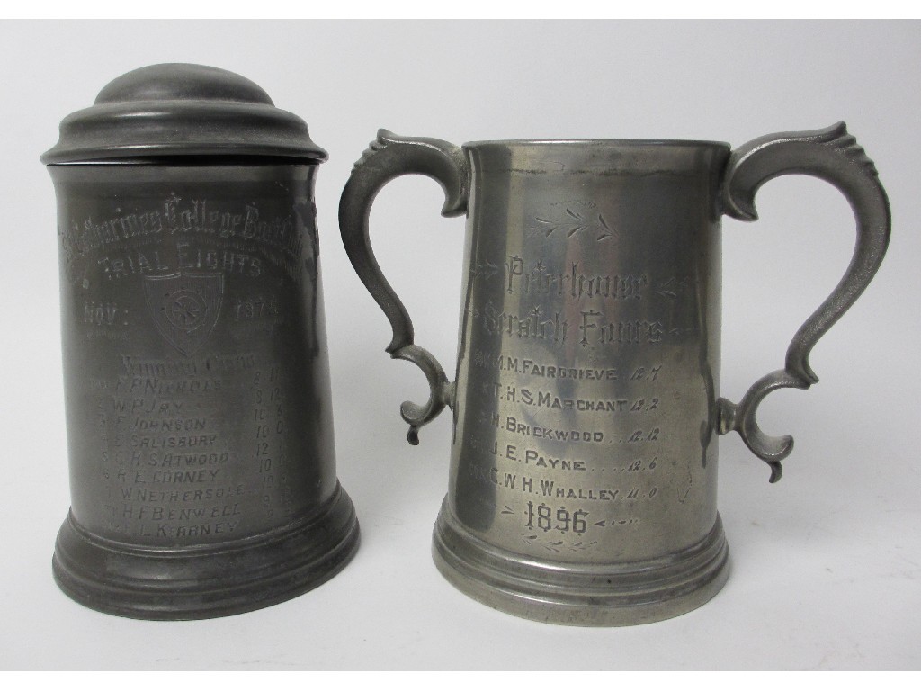 Appraisal: A pewter Peterhouse College Cambridge Crested two-handled trophy Scratch Fours