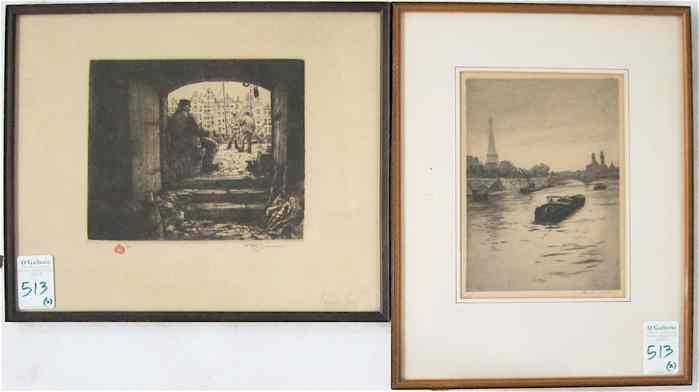 Appraisal: TWO ETCHINGS Tavik Frantisek Simon etching Czech - Men on