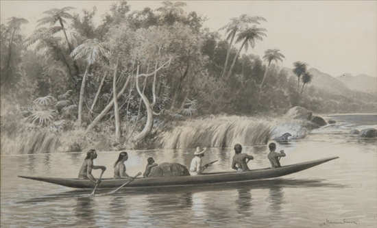 Appraisal: HERMANN GUSTAVE SIMON German American - JUNGLE LANDSCAPE WITH CANOE