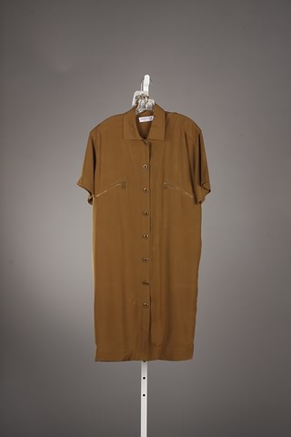 Appraisal: Jaeger coppery brown silk shirt dress w zipper pockets belt