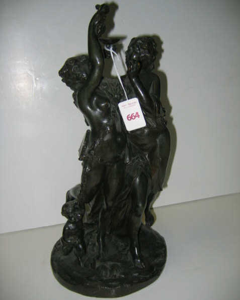 Appraisal: ALLEGORICAL CAST BRONZE FIGURE GROUP Classical scene showing two semi-nude