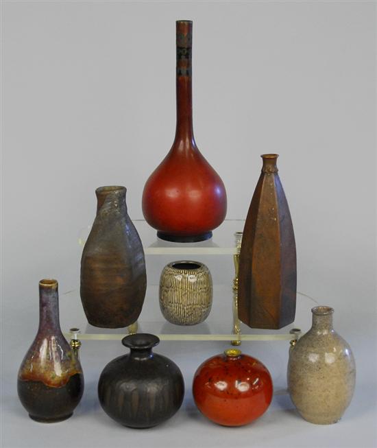 Appraisal: COLLECTION OF EIGHT JAPANESE GLAZED BOTTLE FORM VASES height of