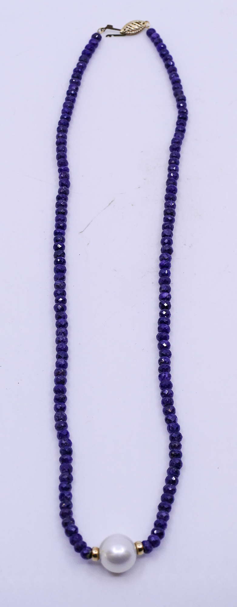 Appraisal: K Carved Lapis Bead Real Pearl Necklace- ''