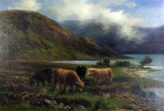 Appraisal: Douglas Cameron fl - oil on canvas Highland cattle grazing