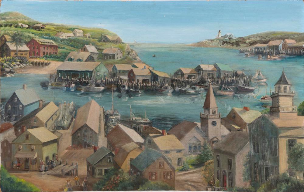 Appraisal: AMERICAN SCHOOL TH CENTURY BIRD'S-EYE VIEW OF A SEASIDE TOWN