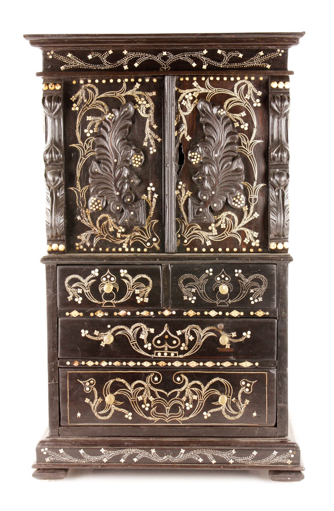 Appraisal: - th C Anglo-Indian Ebony Miniature Cabinet th century Anglo-Indian