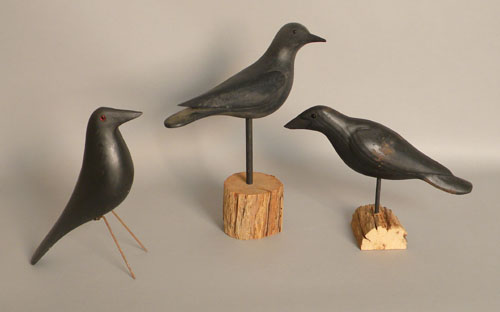 Appraisal: Three contemporary crow decoys one branded JPH one stamped white