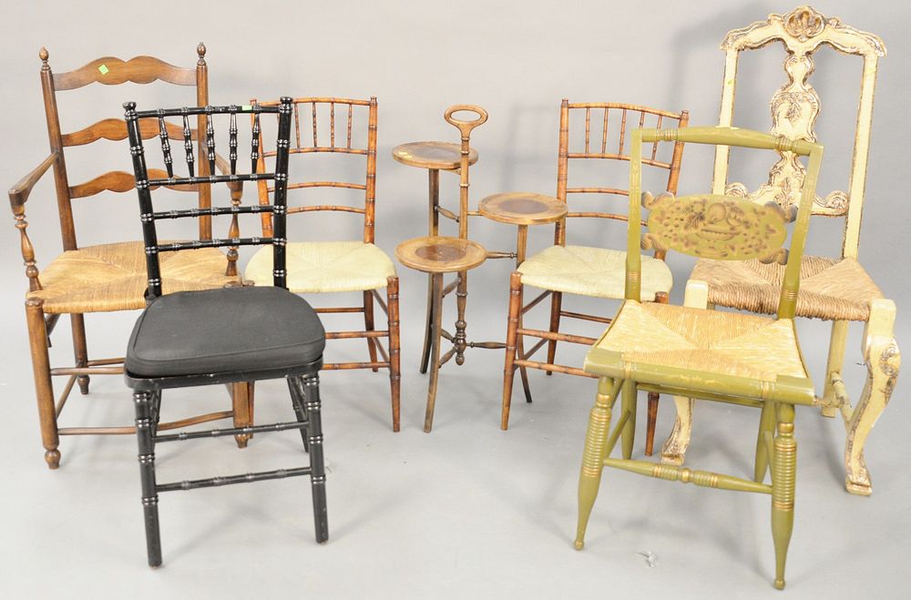 Appraisal: Six piece lot to include three bamboo turned side chairs