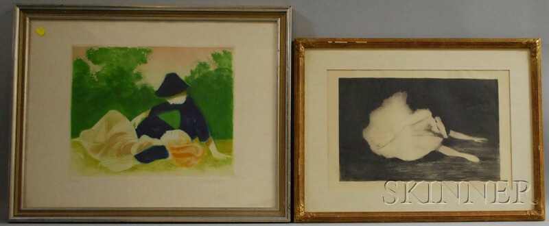 Appraisal: Anglo American School th Century Two Works on Paper Couple