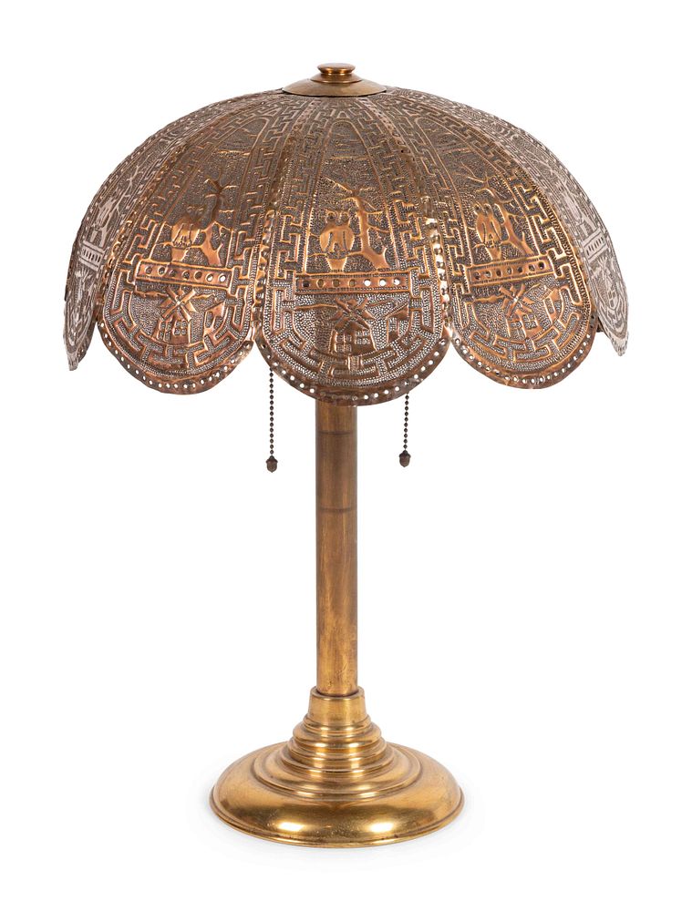 Appraisal: An American Pierced Brass Owl Lamp An American Pierced Brass