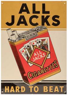 Appraisal: All Jacks Tin Cigarette Advertising Sign with Playing Cards All