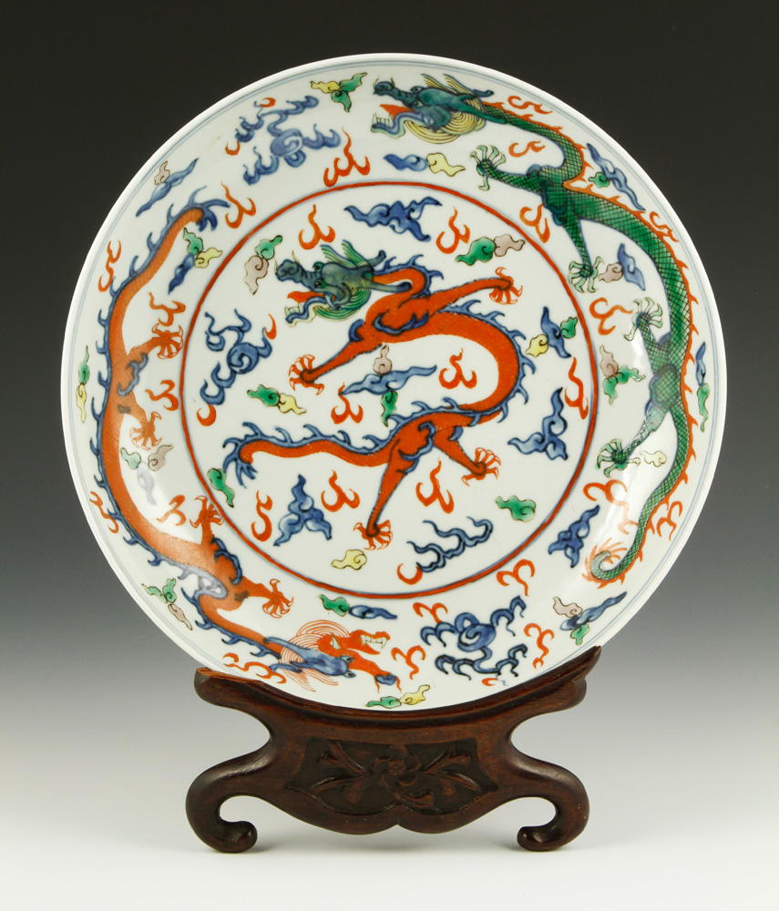 Appraisal: - Qing Dynasty Famille Rose Dragon Plate Doucai famille rose