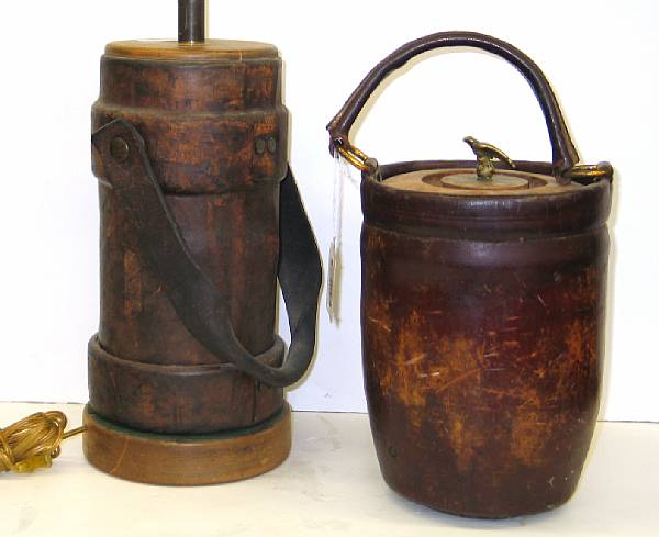 Appraisal: Two reproduction leather fire buckets second half th century The