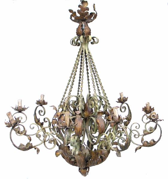 Appraisal: A wrought iron polychrome ten light chandelier height in diameter