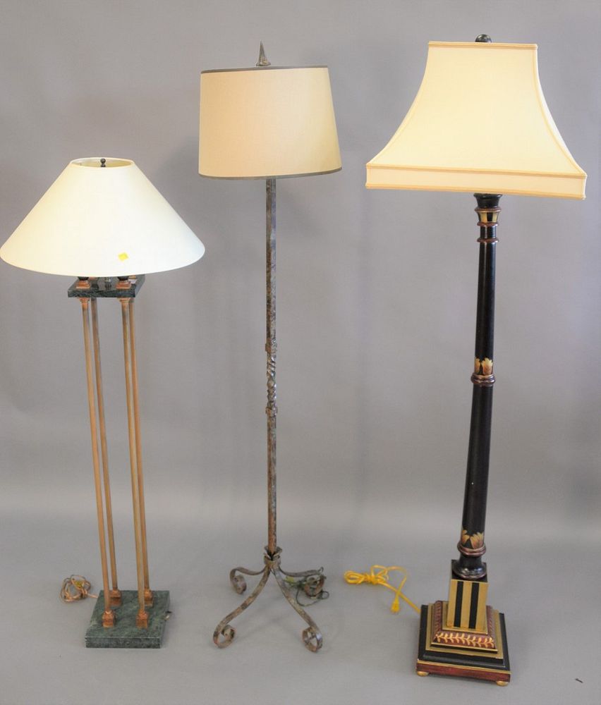 Appraisal: Three contemporary decorative floor lamps one a patinated-metal one a