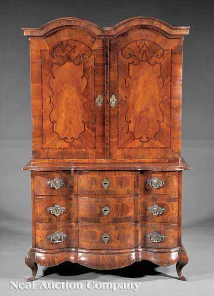 Appraisal: A German Inlaid and Figured Walnut Cabinet-on-Chest th c double