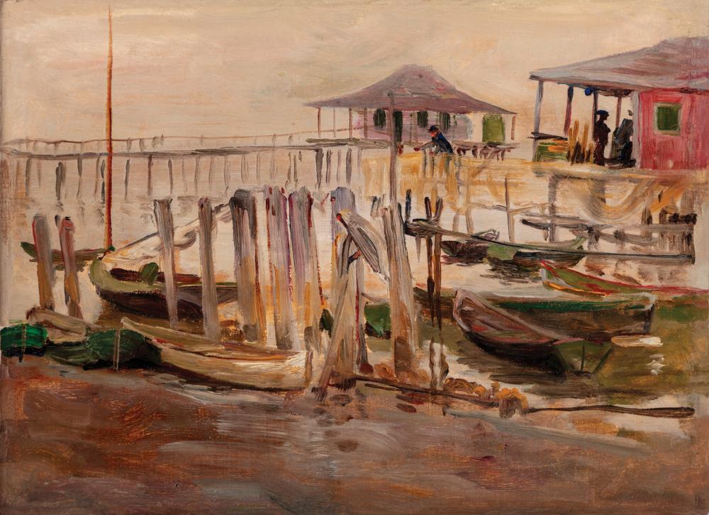 Appraisal: William Woodward American Louisiana - Fishing Camps oil on canvas