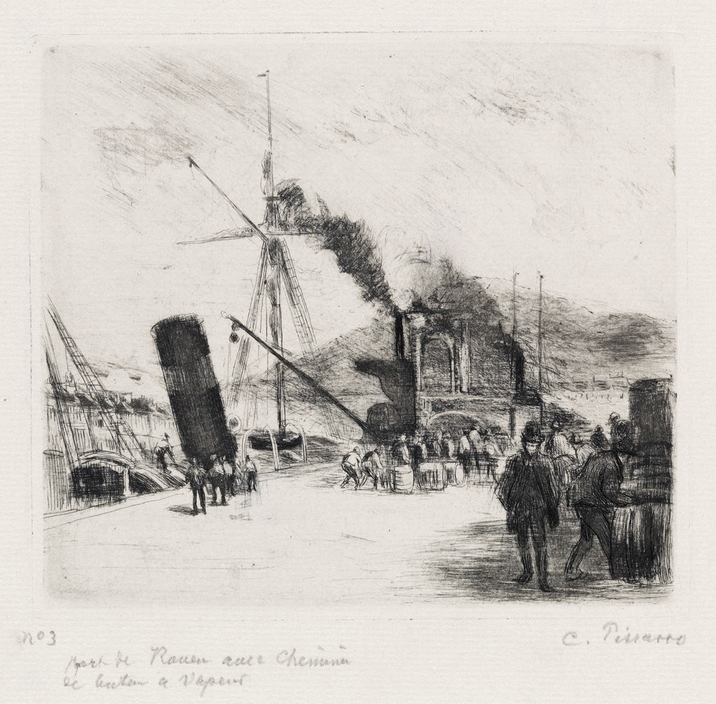 Appraisal: CAMILLE PISSARRO Port de Rouen avec chemin es Drypoint printed