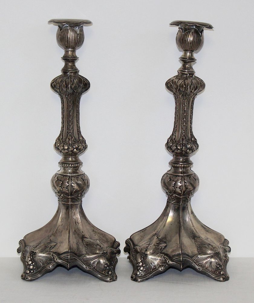 Appraisal: SILVER Pair of Austro-Hungarian Shabbat Sticks Wonder Austro-Hungarian silver shabbat