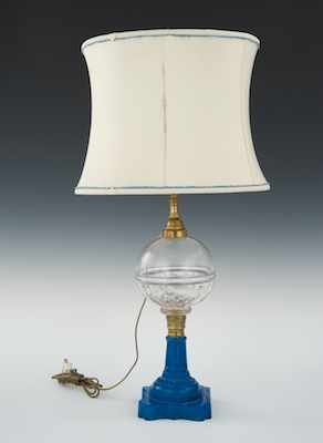 Appraisal: A Sandwich Glass Oil Lamp Fitted For Electicity Apprx -