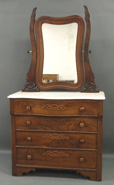 Appraisal: Rosewood bureau with a marble top and mirror h x