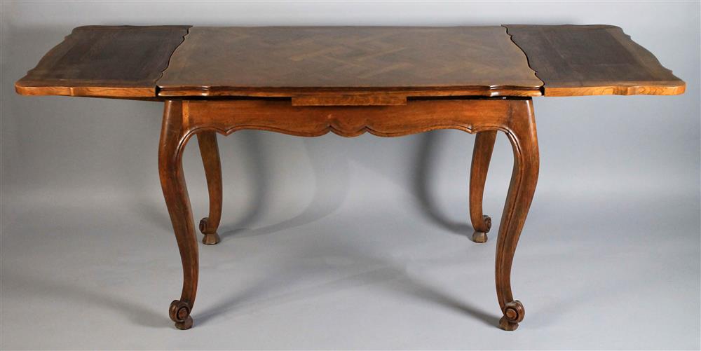 Appraisal: VINTAGE FRENCH OAK MARQUETRY BREAKFAST TABLE having a rectangular marquetry