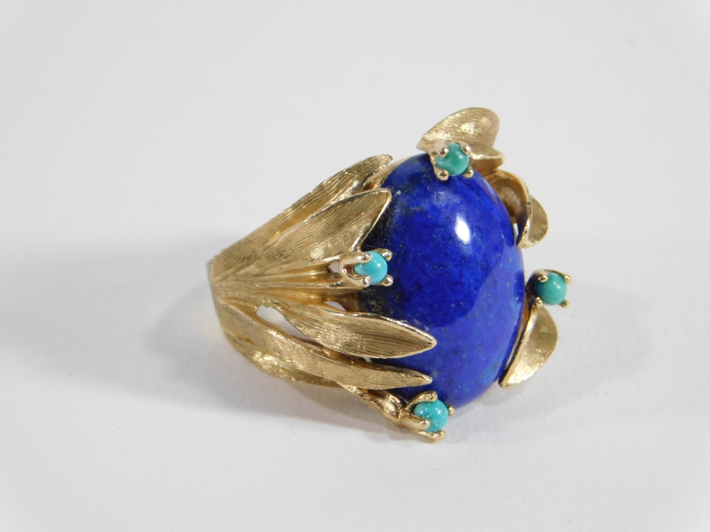 Appraisal: EURO ART DECO K LAPIS LAZULI TURQUOISE RING Europe Early