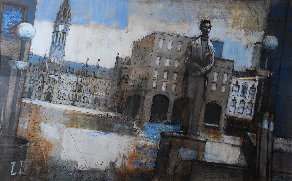 Appraisal: BOHUSLAV BARLOW twentieth century MIXED MEDIA Albert Square Manchester signed