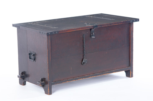 Appraisal: ROYCROFT Bride's chest of plank construction with keyed through-tenons iron