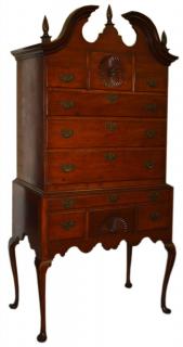 Appraisal: th c Connecticut cherry arch broken top highboy two fans