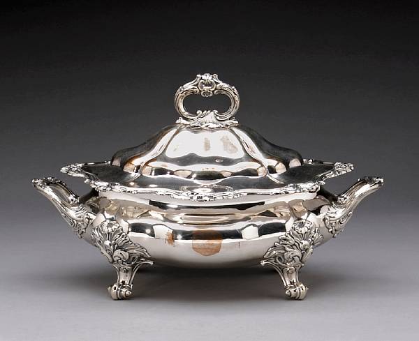 Appraisal: A Sheffield plate soup tureen with coverSecond quarter th century