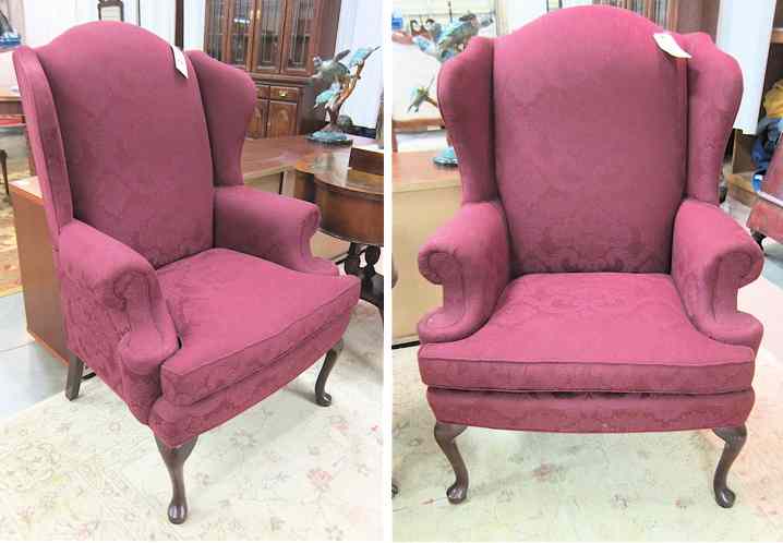 Appraisal: A PAIR OF QUEEN ANNE STYLE WINGBACK ARMCHAIRS Sherrill Furniture