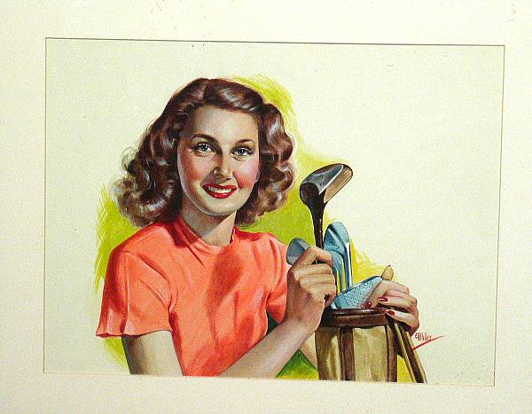 Appraisal: An original watercolor painting of a lady holding a canvas