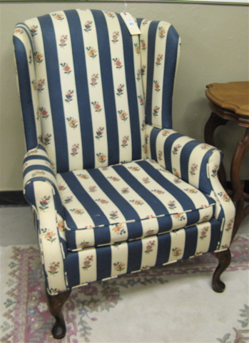 Appraisal: QUEEN ANNE STYLE WINGBACK ARMCHAIR American th century with blue