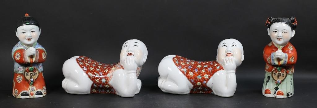 Appraisal: Grouping of Chinese porcelain figures two figural form pillows and