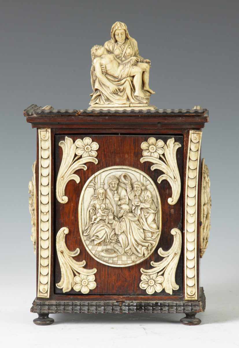 Appraisal: Late th th Cent Italian Carved Walnut and Ivory Shrine