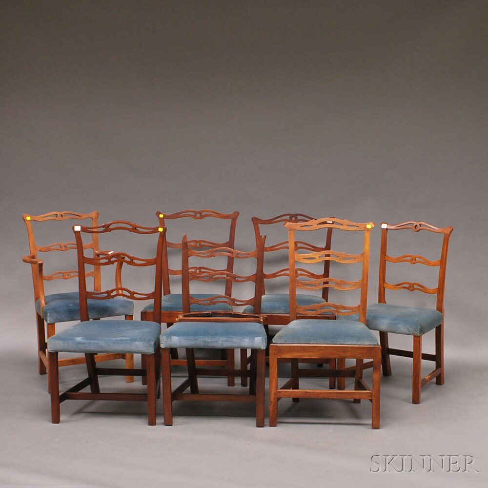 Appraisal: Assembled Set of Seven Chippendale and Chippendale-style Ribbon-back Chairs th